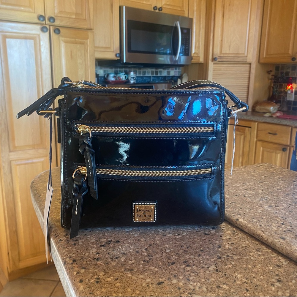 Dooney & Bourke Black Patent Crossbody Bag - Payton triple zip